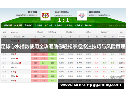 足球心水指数使用全攻略助你轻松掌握投注技巧与风险管理 足球心水指数使用全攻略助你轻松掌握投注技巧与风险管理